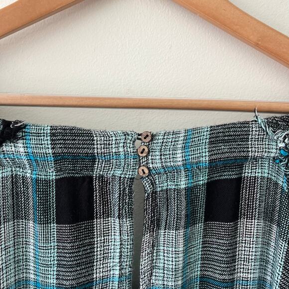 Free People Intimately Fallin For Flannel Blue Black Plaid Jumpsuit Medium - Picture 10 of 12